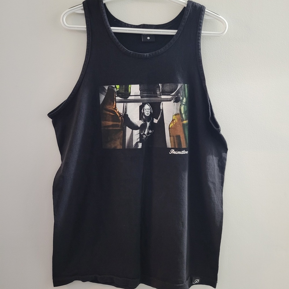 Y2K Primitive Skateboarding Tank Top Girl Beer Fridge Men Size Large Black